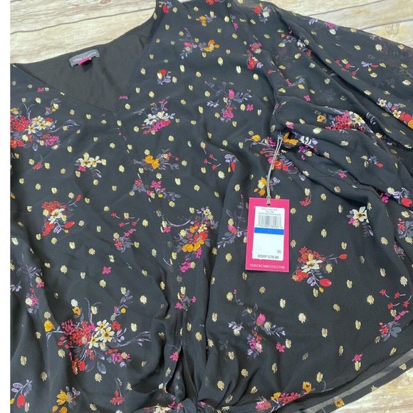 Vince Camuto balloon sleeve floral print tie front Blouse Black XL - Picture 3 of 6